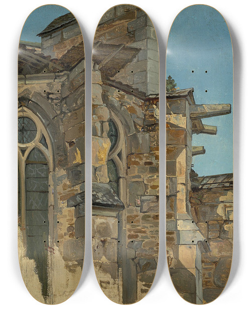 Triptych art skateboard deck of Andreas Achenbach Der Altenberger Dom Studie by Andreas Achenbach (1815-1910)