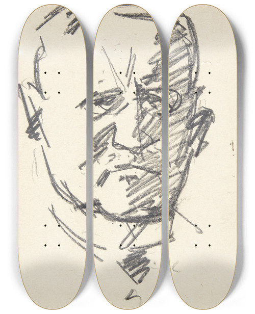 Triptych art skateboard deck of Edvard Weie Studie Til Et Portrt Af Professor Drmed Carl Lorentzen 18601932 by Edvard Weie (1879-1943)