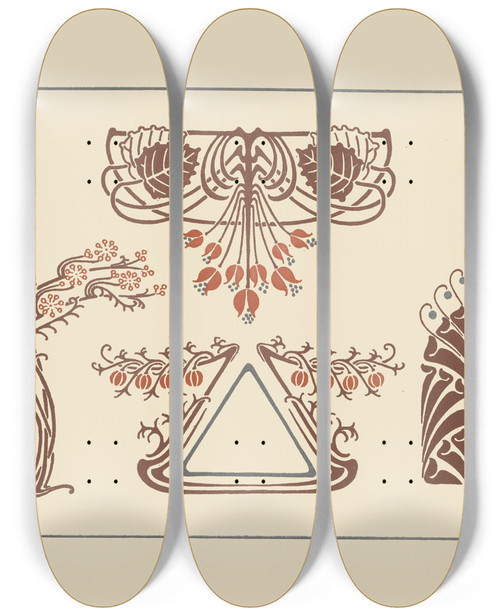 Triptych art skateboard deck of Maurice Pillard Verneuil Abstract Design Based On Flowers by Maurice Pillard Verneuil (1869-1942)