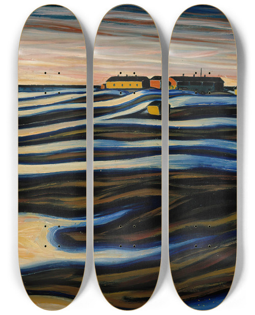 Triptych art skateboard deck of Vilho Lampi Nocturne by Vilho Lampi (1898-1936)