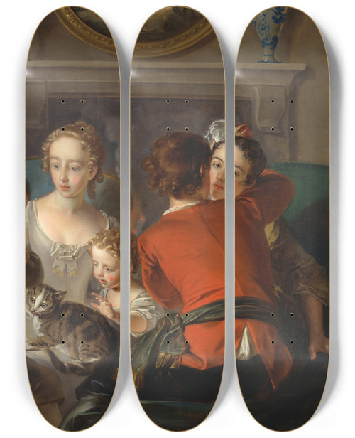 Triptych art skateboard deck of Philippe Mercier The Sense Of Touch by Philippe Mercier (1689-1760)