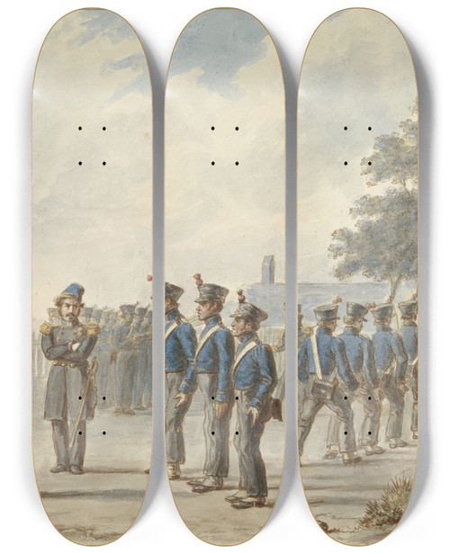Triptych art skateboard deck of Gerret Jasink Van De Poll Plattelandsschutterij 1830 by Gerret Jasink van de Poll (1802-1839)