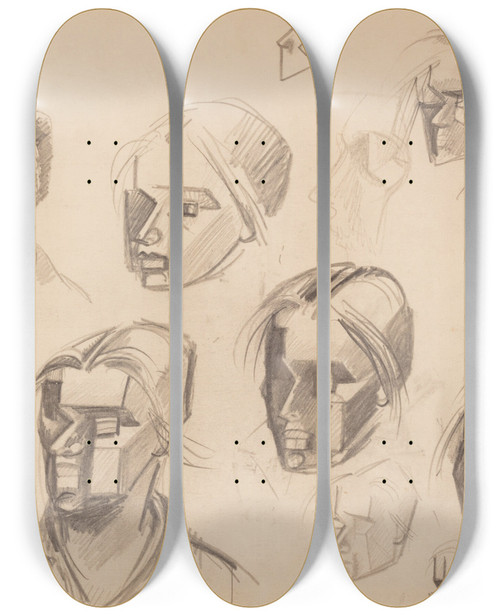 Triptych art skateboard deck of Julio Gonzlez Tudes De Ttes Cubistes by Julio Gonzalez (1876-1942)