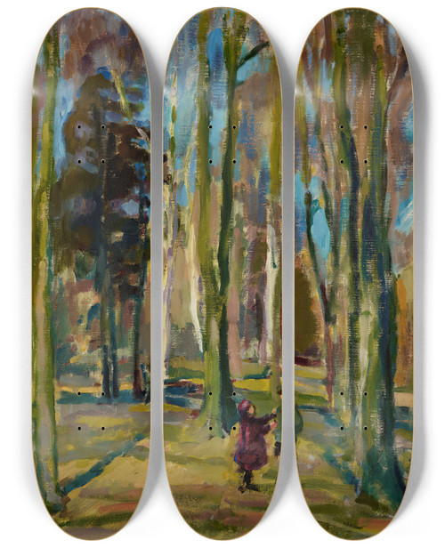 Triptych art skateboard deck of Magnus Enckell View From Kaivopuisto by Magnus Enckell (1870-1925)