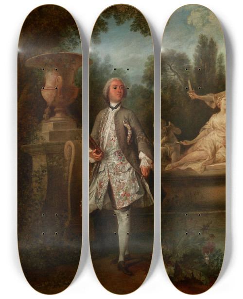 Triptych art skateboard deck of Nicolas Lancret Portrait Of The Actor Grandval by Nicolas Lancret (1690-1743)