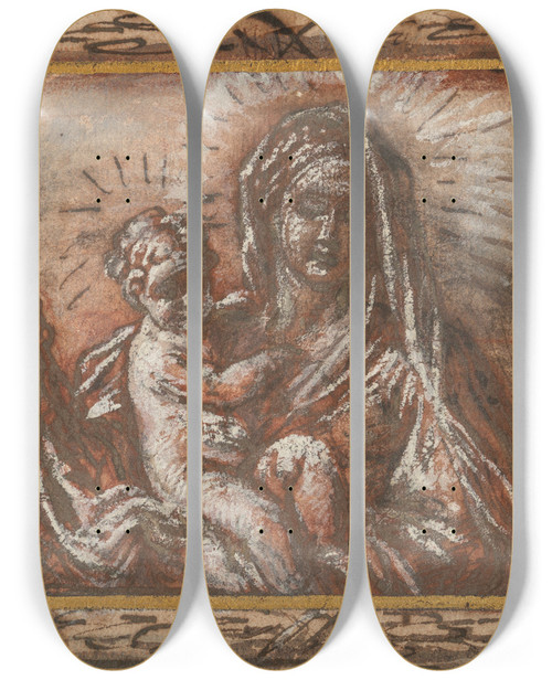 Triptych art skateboard deck of Giuseppe Passeri The Madonna And Child In A Fictive Frame by Giuseppe Passeri (1654-1714)