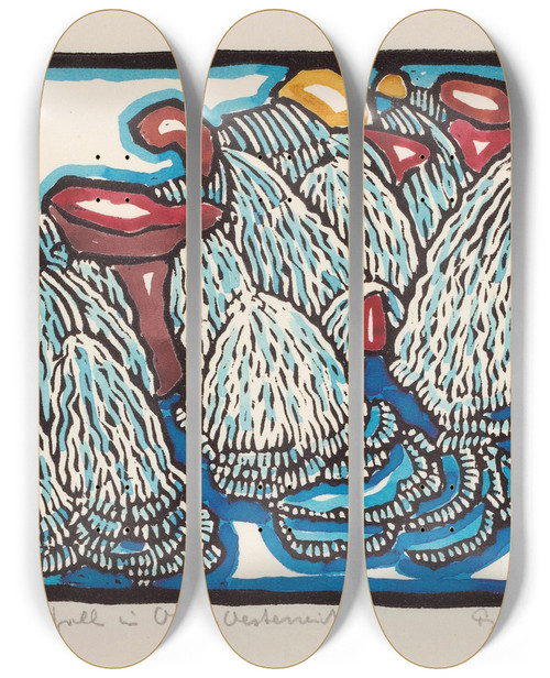 Triptych art skateboard deck of Reijer Stolk Waterfall In Oberoesterreich by Reijer Stolk (1896-1945)
