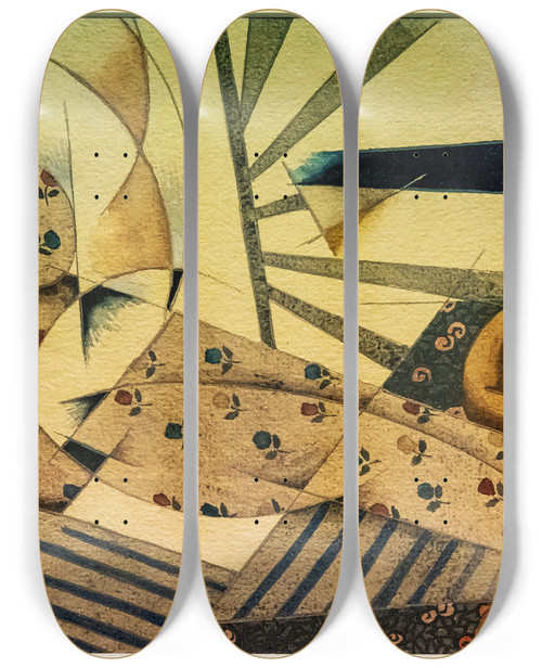 Triptych art skateboard deck of Georges Gaudion Cubic Odalisque by Georges Gaudion (1885-1942)