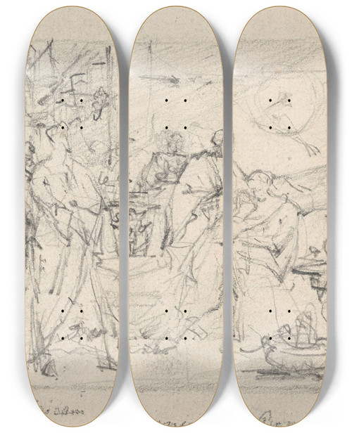Triptych art skateboard deck of Nicaise De Keyser The Continence Of Scipio Africanus by Nicaise De Keyser (1813-1887)