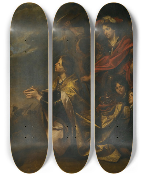 Triptych art skateboard deck of Theodoor Boeyermans The Emperor Constantines Vision Of The Cross Before The Battle Of The Milvian Bridge by Theodoor Boeyermans (1620-1678)