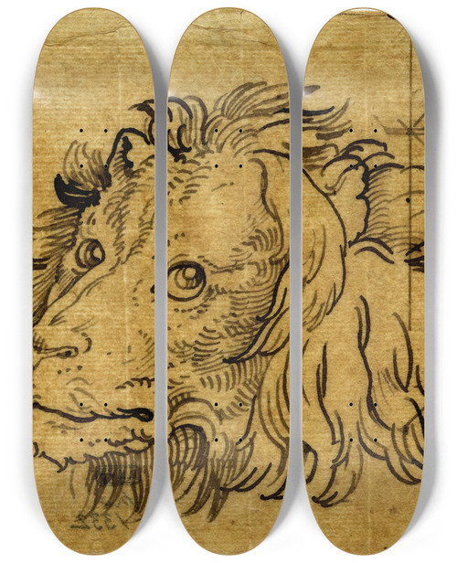 Triptych art skateboard deck of David Humbert De Superville Leeuwenkop by David Humbert De Superville (1770-1849)
