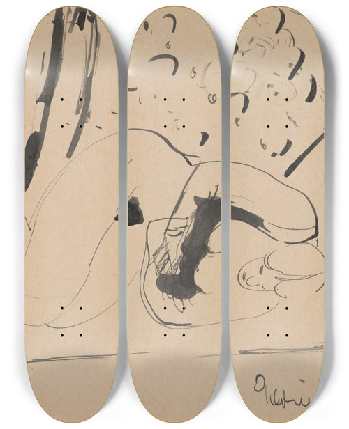 Triptych art skateboard deck of Cyprin Majernk Skicr_12 by Cyprian Majernik (1909-1945)