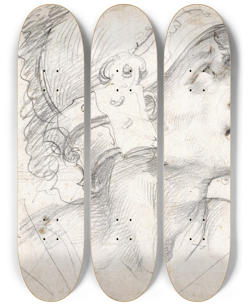 Triptych art skateboard deck of Giuseppe Cesari Head Of Tullius Hostilius by Giuseppe Cesari (1568-1640)