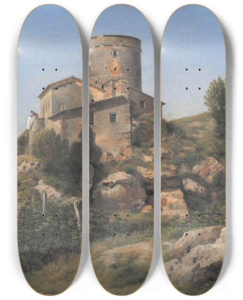 Triptych art skateboard deck of Christoffer Wilhelm Eckersberg A Building Near Tor Di Quinto Outside Rome by Christoffer Wilhelm Eckersberg (1783-1853)