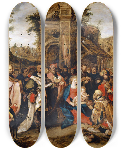 Triptych art skateboard deck of Frans Francken The Younger The Adoration Of The Magi by Frans Francken the Younger (1581-1642)
