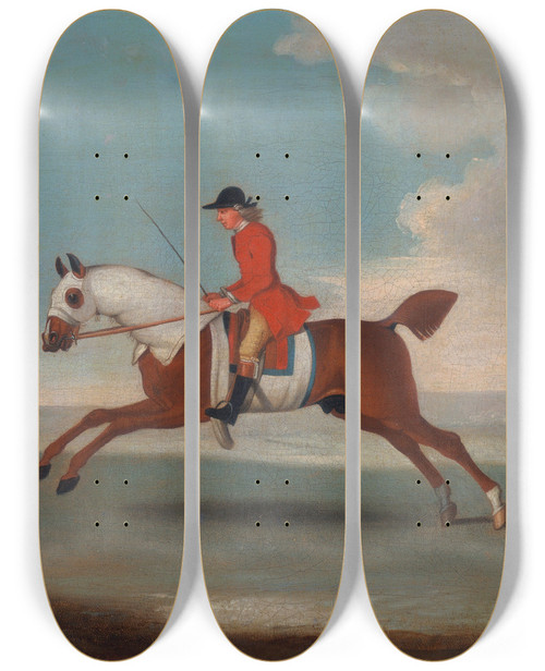 Triptych art skateboard deck of James Seymour One Of Four Portraits Of Horses A Chestnut Racehorse Exercised By A Trainer In A Red Coat Gallopi by James Seymour (1697-1752)