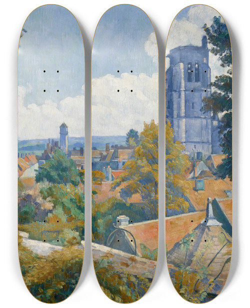 Triptych art skateboard deck of Emile Bernard Vue Sur Tonnerre Avec Lglise Notre Dame by Emile Bernard (1868-1941)