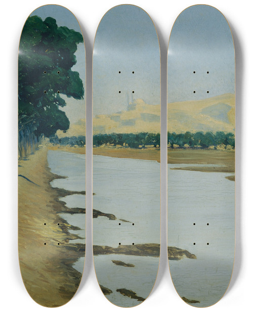 Triptych art skateboard deck of Alphons Leopold Mielich Blick Auf Die Zitadelle Von Kairo by Alphons Leopold Mielich (1863-1929)