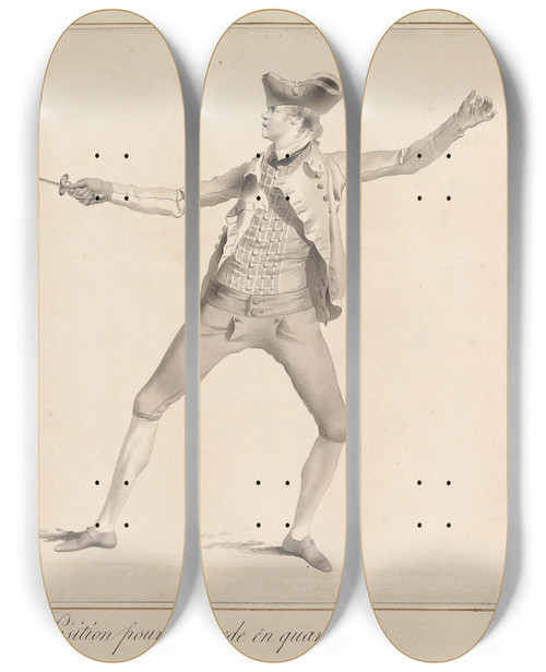 Triptych art skateboard deck of James Gwin Position Pour La Garde En Quarte by James Gwin (1720-1769)
