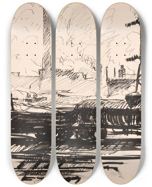 Triptych art skateboard deck of Henry Lyman Saen Untitled Viii by Henry Lyman Saen (1875-1918)