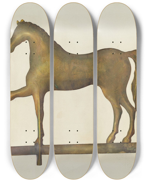 Triptych art skateboard deck of Gertrude Koch Weather Vane Horse by Gertrude Koch