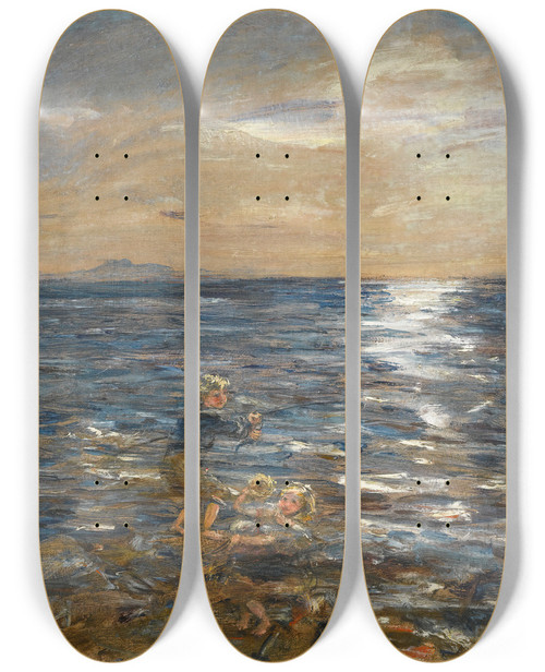 Triptych art skateboard deck of William Mctaggart Fishing From The Rocks Port Seton by William Mctaggart (1835-1910)