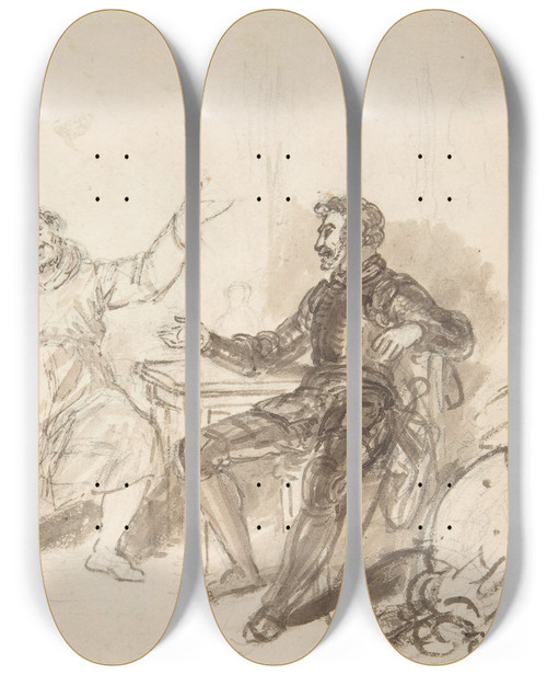 Triptych art skateboard deck of John William Wright Book Illustration Knight And Monk by John William Wright (1802-1848)