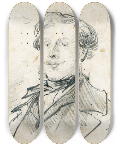 Triptych art skateboard deck of David Bles Portrait Of The Artist Edouard Hamman by David Bles (1821-1899)