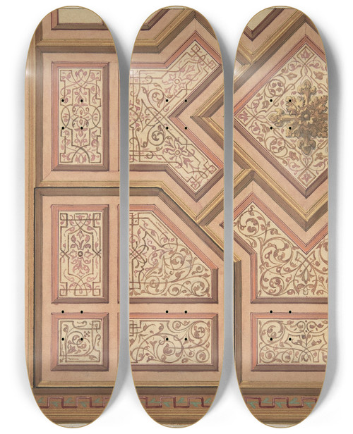 Triptych art skateboard deck of Julesedmondcharles Lachaise Design For Ceiling Chteau De Cang_1 by Jules-Edmond-Charles Lachaise (1897)