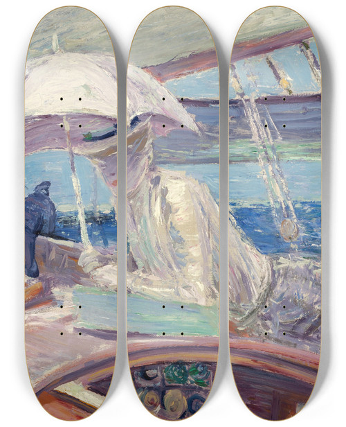 Triptych art skateboard deck of Paul Csar Helleu Madame Helleu Aboard The Yacht Bird by Paul Cesar Helleu (1859-1927)
