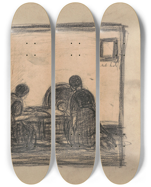 Triptych art skateboard deck of Jakob Smits At The Cradle by Jakob Smits (1855-1928)