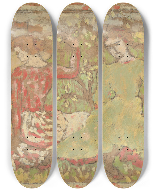 Triptych art skateboard deck of Aristide Maillol Deux Jeunes Femmes Dans Un Verger by Aristide Maillol (1861-1944)