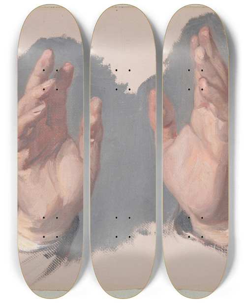 Triptych art skateboard deck of Jzef Simmler Study I Of Both Hands Of The Bishop To The Painting The Oath Of Queen Jadwiga by Jozef Simmler (1823-1868)