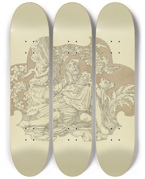Triptych art skateboard deck of Ferdinand Fellner Count Eberhard With The Beard_2 by Ferdinand Fellner (1799-1859)