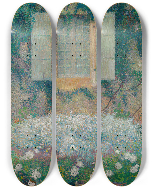 Triptych art skateboard deck of Henri Martin La Fentre De La Cuisine Sur Le Jardin Marquayrol by Henri Martin (1860-1943)