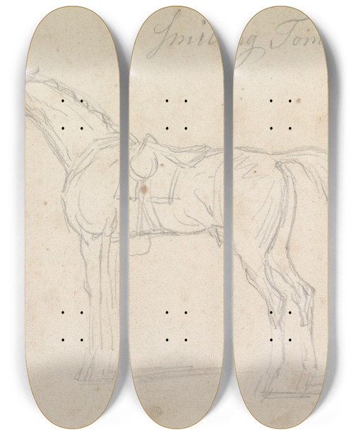Triptych art skateboard deck of James Seymour Smiling Tom Saddled And Bridled Standing Facing Left by James Seymour (1697-1752)
