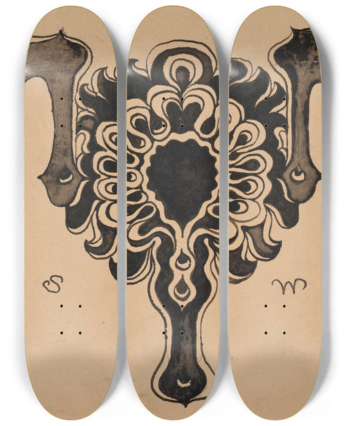 Triptych art skateboard deck of Stanisaw Wyspiaski Stylised Flower Basket Embellishment To Ycie Weekly From 1887 And 1889 by Stanislaw Wyspianski (1869-1907)