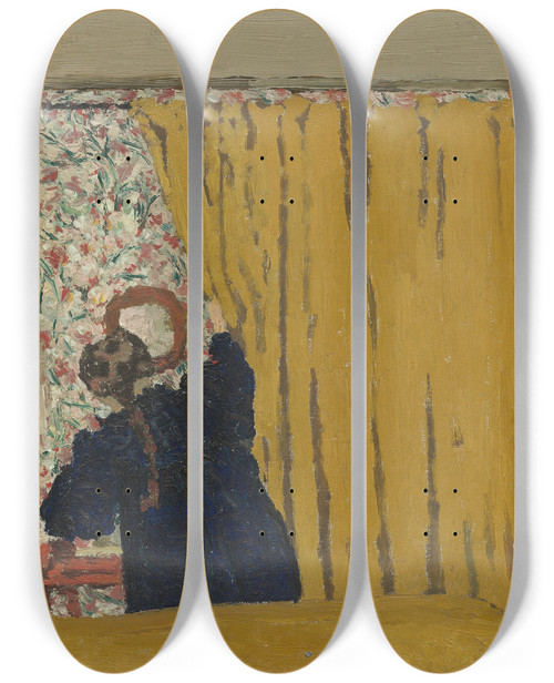 Triptych art skateboard deck of Douard Vuillard The Yellow Curtain by douard Vuillard (1868-1940)