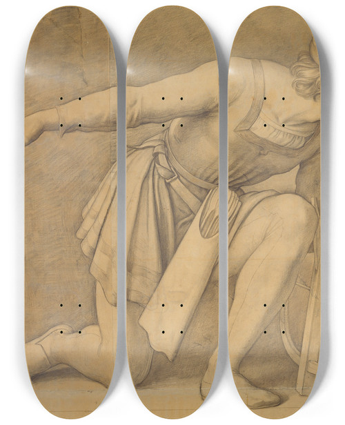 Triptych art skateboard deck of Julius Schnorr Von Carolsfeld Kniender Armbrustschtze Aus Dem Rasenden Roland Des Ariost by Julius Schnorr Von Carolsfeld (1794-1872)