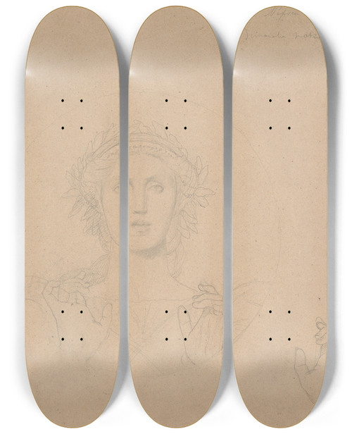 Triptych art skateboard deck of Jeanlon Grme Study For The Allegorical Figure Of Art by Jean-Lon Grme (1824-1904)