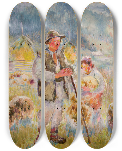 Triptych art skateboard deck of Kazimierz Sichulski Young Shepherd by Kazimierz Sichulski (1879-1942)