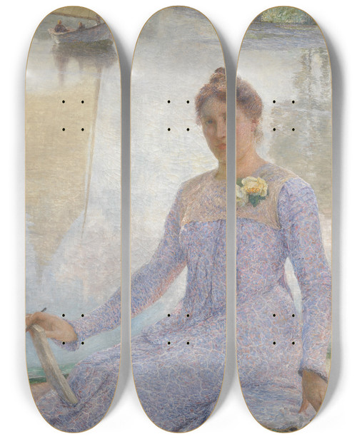Triptych art skateboard deck of Emile Claus Portrait Of Anna De Weert by Emile Claus (1849-1924)