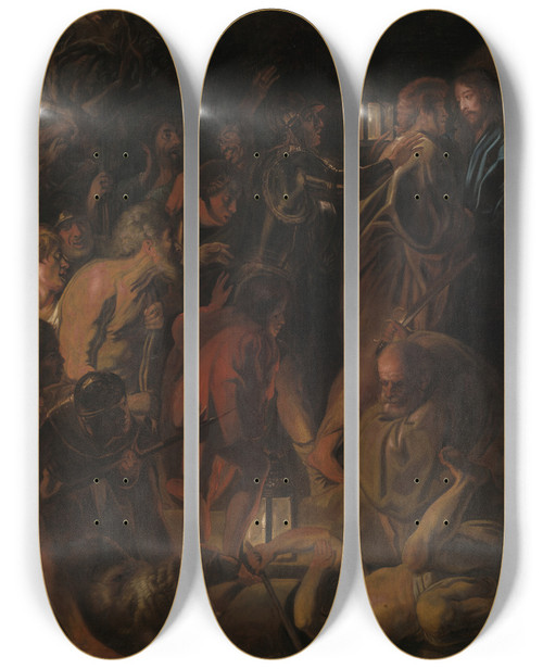Triptych art skateboard deck of Jacob Jordaens The Betrayal Of Christ by Jacob Jordaens (1593-1678)