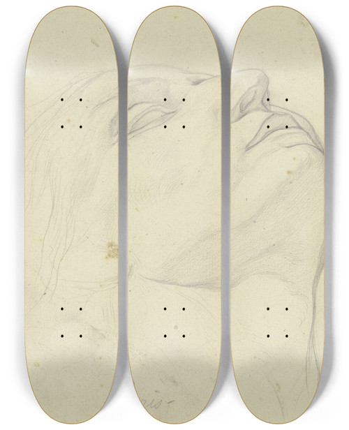 Triptych art skateboard deck of Victor Mller Zurckgebogener Kopf Einer Frau In Untersicht by Victor Muller (1829-1871)