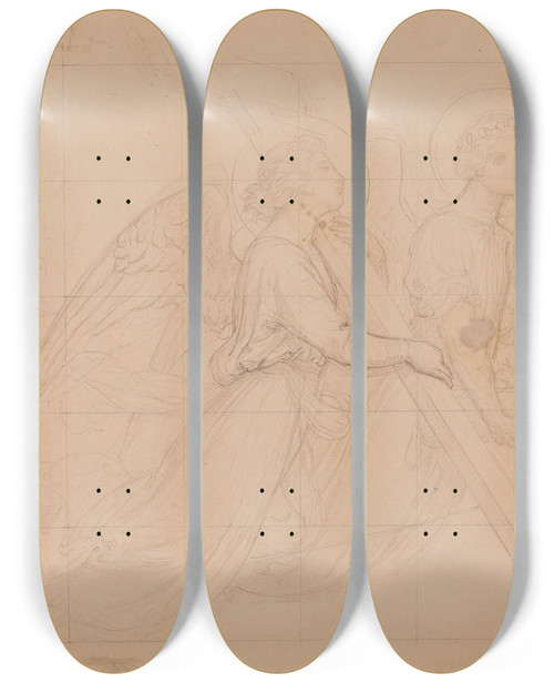 Triptych art skateboard deck of Jeanachille Benouville Anges Portant Les Instruments De La Passion by Jean-Achille Benouville (1815-1891)