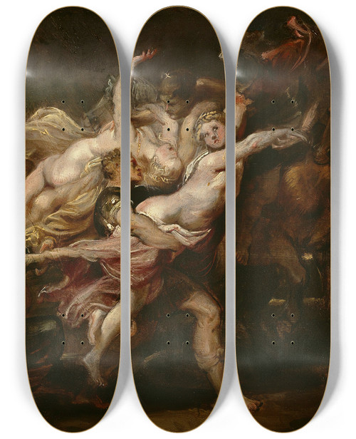 Triptych art skateboard deck of Peter Paul Rubens The Rape Of The Daughters Of Levkippos by Peter Paul Rubens (1577-1640)