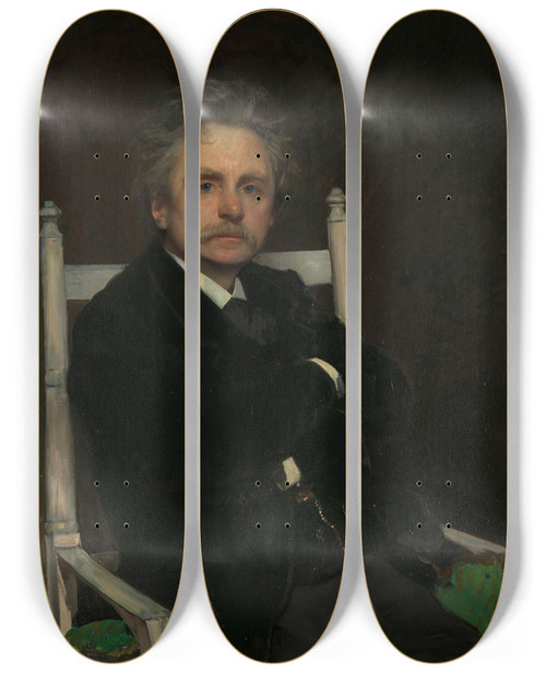 Triptych art skateboard deck of Eilif Peterssen Portrait Of The Composer Edvard Grieg by Eilif Peterssen (1852-1928)