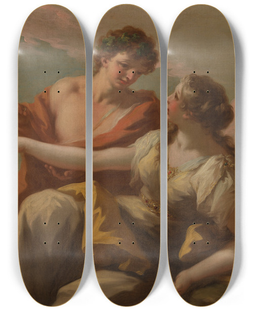 Triptych art skateboard deck of Giovanni Antonio Pellegrini Bacchus And Ariadne by Giovanni Antonio Pellegrini (1675-1741)