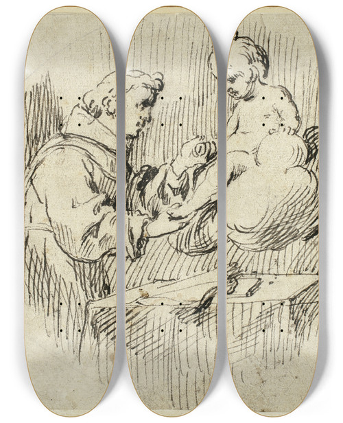 Triptych art skateboard deck of Antonio Del Castillo Y Saavedra Saint Anthony Of Padua With The Infant Jesus by Antonio Del Castillo Y Saavedra (1616-1668)