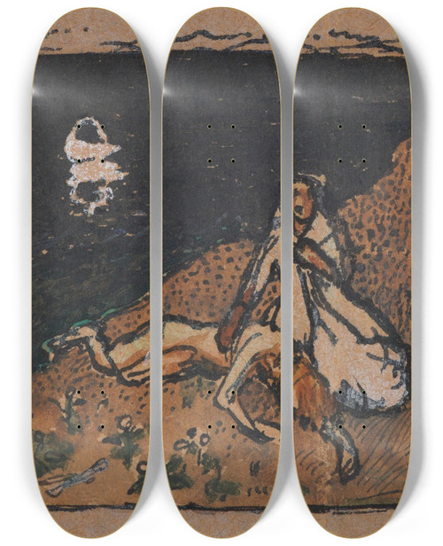 Triptych art skateboard deck of Akseli Gallenkallela Lemminkinens Mother_2 by Akseli Gallen Kallela (1865-1931)